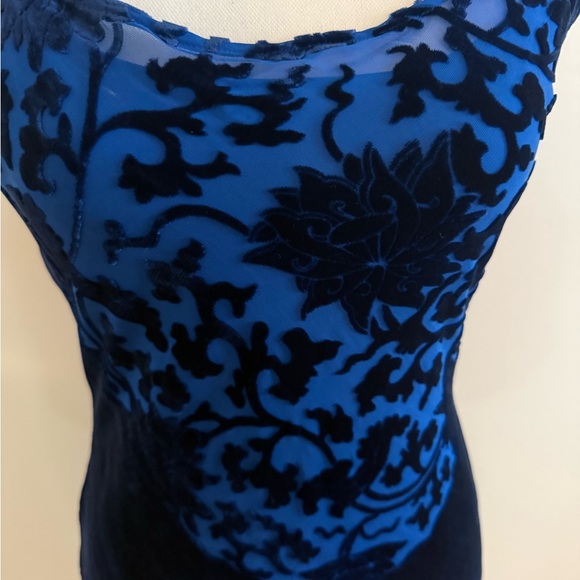 Betsey Johnson vintage velvet burnout Silk Blend Cobalt Blue Dress vibrant Y2K M - Picture 2 of 9